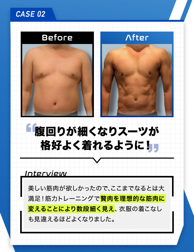 CASE02 腹回りが細くなりスーツが格好良く着れるように！